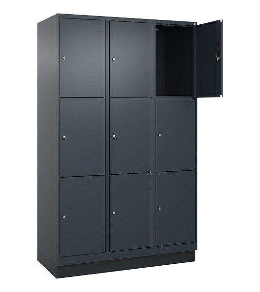 C+P Schließfachschrank Evolo PLUS, mit Sockel, 9 Fächer, 1950x1200x500mm, 7016/7, Frontfarbe RAL 7016 Anthrazitgrau, 049020-323 S10016