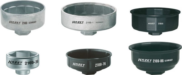 Hazet Ölfilter-Schlüssel Satz, Vierkant hohl 10 mm (3/8 Zoll), Vierkant hohl 12,5 mm (1/2 Zoll), Außen-Sechskant Profil, Anzahl Werkzeuge: 6, 2169/6