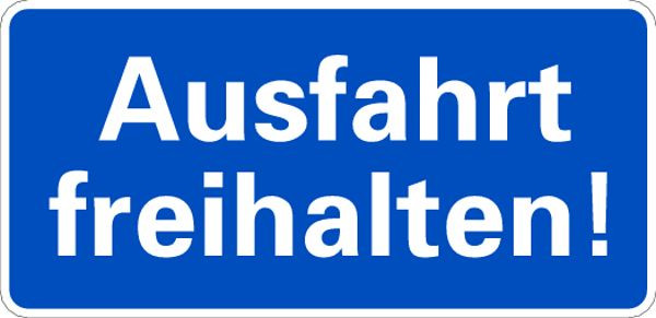 Schilder Klar Parkplatzkennzeichnung Ausfahrt freihalten, 350x170x0.45 mm Aluminium geprägt, 539/00