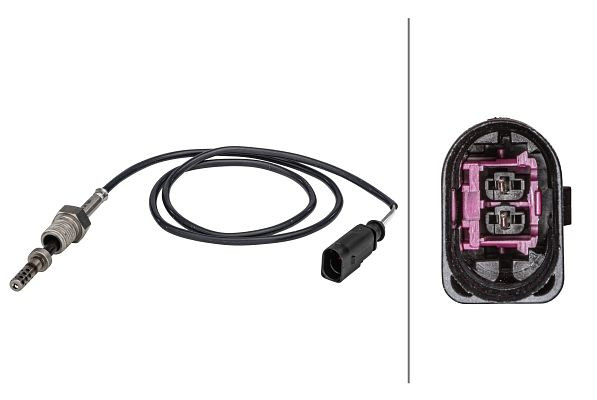HELLA Sensor, Abgastemperatur, 2-polig, geschraubt, Kabel: 770mm, 6PT 358 181-281