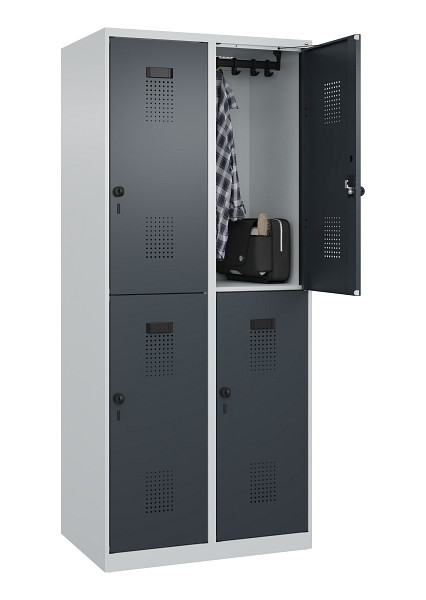 C+P Doppelstöckiger Spind Evolo PLUS, 4 Fächer, 1850x800x500mm, 7035/7016, Drehriegel, 049300-22 S10012