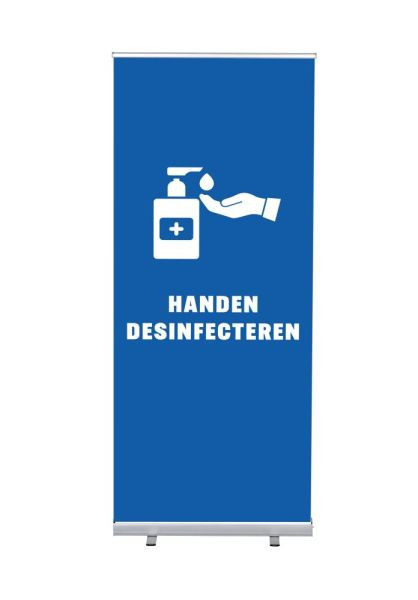 Showdown Displays Roll-Banner Budget 85 Komplettset Hände desinfizieren Blau Niederländisch, RBB085LSFI609