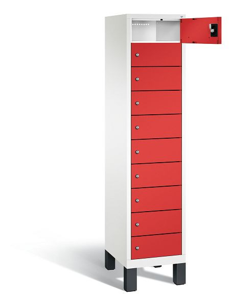 C+P Schließfachschrank Evolo, H1850xB420xT500mm, Farbe: Verkehrsweiß / feuerrot, 48010-1210 S10091