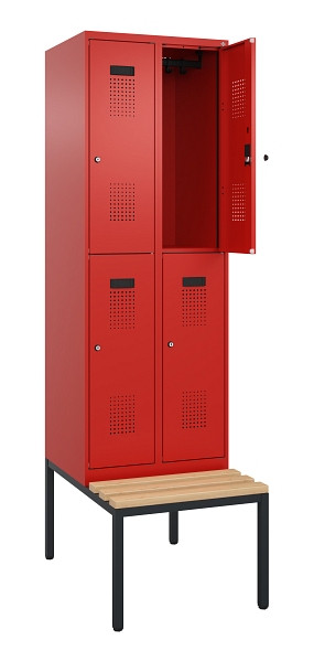 C+P Doppelstock-Spind Evolo PLUS, Bank, 4 Fächer, 2120x600x815mm, 3020/3020, Zylinderschloss, Sitzfläche Buche-Hartholz, Sitzbank, 0493507-20 S10052