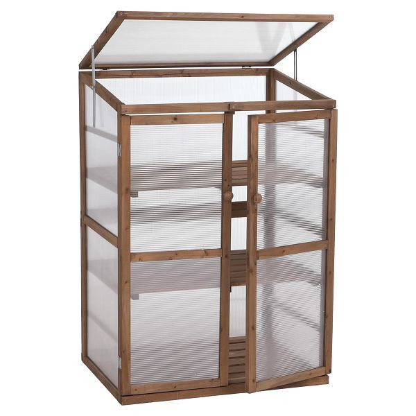 Mendler Gewächshaus HWC-Q13, Treibhaus Anzuchthaus Frühbeet Fenster verstellbar Holz FSC®-zertifiziert 110x76x57cm, dunkelbraun, 121069