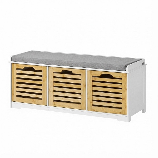 SoBuy Schuhbank mit drei Schubladen Holzfarbe 105x35x43 cm, Klassisch, FSR23-WN