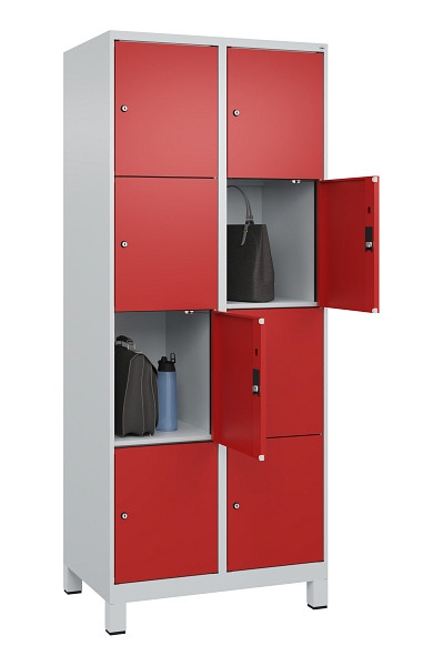 C+P Schließfachschrank Evolo PLUS, mit Füßen, 8 Fächer, 1950x800x500mm, 7035/30, Frontfarbe RAL 3000 feuerrot, 049010-224 S10003
