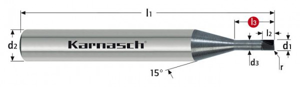 Karnasch CBN Eckenradius High-End Micro Schaftfräser d= 4,0 / r=0,50 / L3=10,0 / d2=6 mm / Z=2, 3066320400050100
