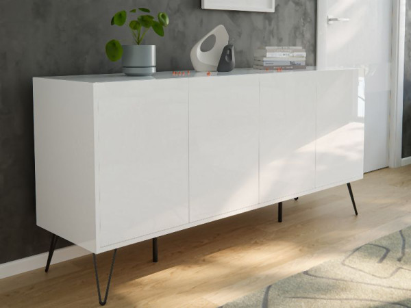 Posseik Sideboard Industrial H 155cm stehend 4 Türen Weiß hochglanz, PN2085X0000002DE