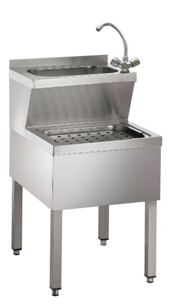 A&S Gastro Handwasch-Ausgussbecken-Kombination Edelstahl Bautiefe 600 mm, HWB056