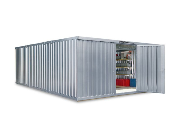 FLADAFI Materialcontainer-, Kombination MC 1560, verzinkt, zerlegt, mit Holzfußboden, 5.080 x 6.520 x 2.150 mm, Einflügeltür auf der 5 m Seite, F15600101