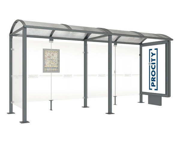 Procity Wartehalle Vierkantrohr - 1 Leuchtkasten Auf Mittelfuß & 1 Seitenverkleidung, Farbe Procity grau, 529359.GPRO