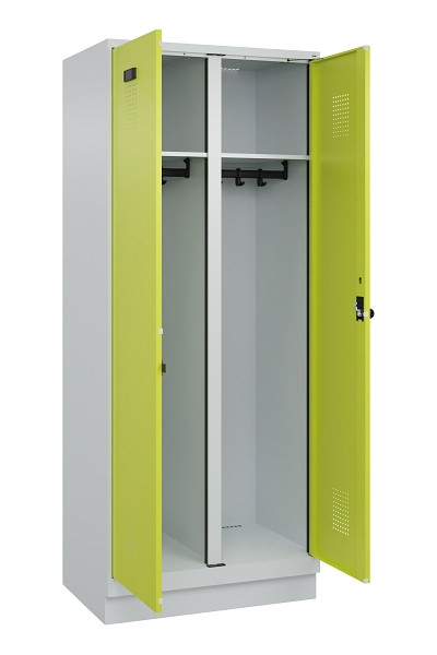 C+P Schwarz-Weiß-Spind Evolo PLUS, mit Sockel, 2 Abteile, 1950x800x500mm, 7035/0, 1108060 RDS Clowngrün, Drehriegel, 049022-22 S10015