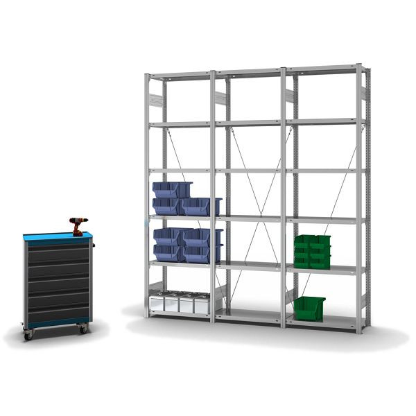 hofe Fachboden-Grundregal, 2500x300x750 mm, 6 Fachebenen, verzinkt, 150 kg Fachlast, 1000 kg Feldlast, einseitige Bedienung, HZG25307XL