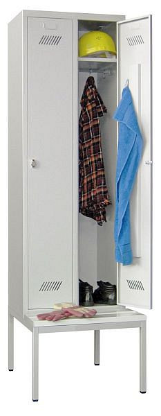 Pavoy Kleiderschrank mit Sitzbank 2150/500/600, 2 Abteile, Drehriegelverschluss, Abteilbreite 300, PVC-Leisten, 60212-213-032-910204
