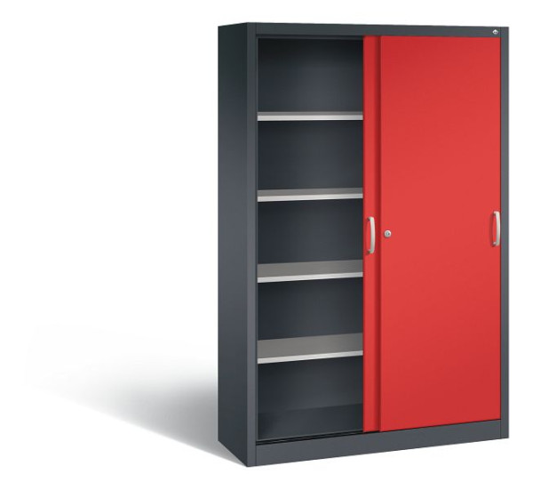 C+P Schiebetürenschrank Acurado, H1950xB1200xT400mm, Farbe: Schwarzgrau / feuerrot, Bügelgriff, 5 OH, 2040-00 S10233