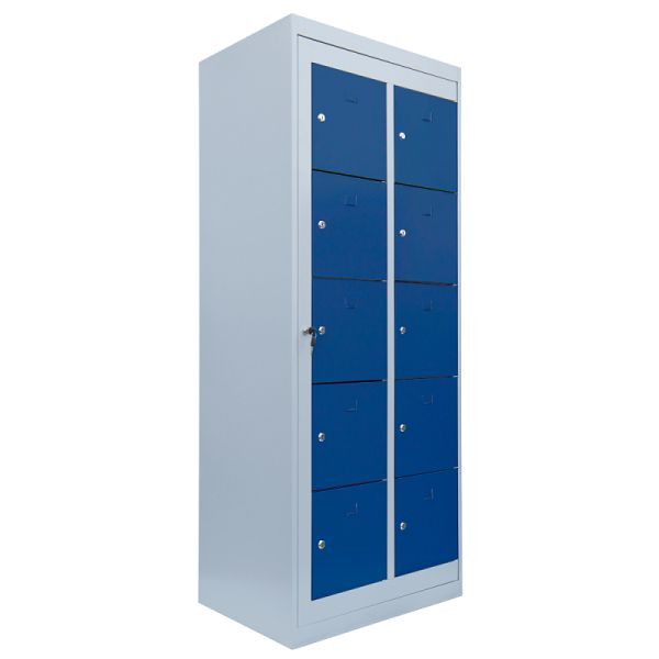 Lüllmann Verteilerschrank, 2 Abteile, 10 Fächer, 1800 x 740 x 500 mm, lichtgrau/enzianblau, 526251