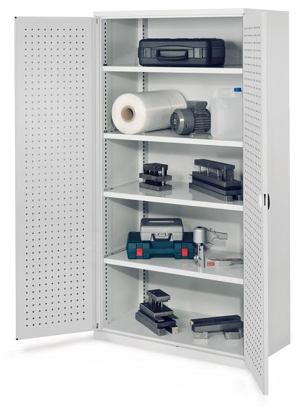 Kappes Schwerlastschrank ohne Mitteltrennwand, 1950 x 1000 x 600 mm, Mod 41, RAL7035, Lochplattentür, 4 Fachböden verzinkt, 1462.02.3013