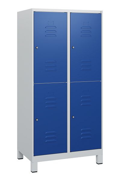 C+P Doppelstöckiger Spind Classic PLUS, Füße, 2 Abteile, 1630x800x500mm, 7035/5010, Zylinderschlösser, 0803105-22 S10033