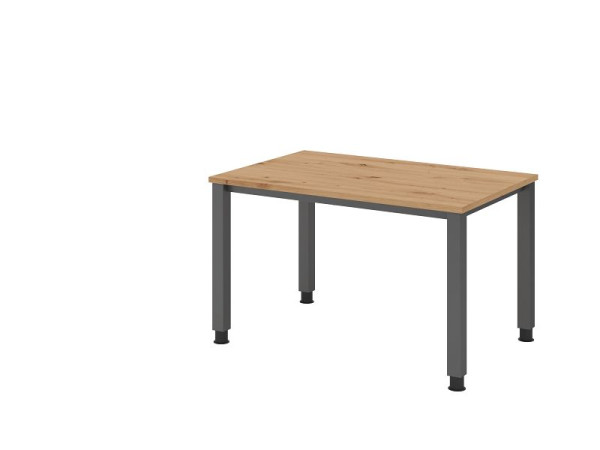 Hammerbacher Schreibtisch QS12, 120 x 80 cm, Platte: Asteiche, 25 mm dick, 4-Fuß-Gestell in Graphit (ähnlich RAL 7012), Arbeitshöhe 68-83,5 cm, VQS12/R/G