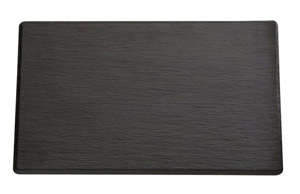 APS GN 1/2 Tablett -SLATE-, 32,5 x 26,5 cm, Höhe: 1 cm, Melamin, schwarz, Schieferlook, mit Antirutsch-Füßchen, 83956