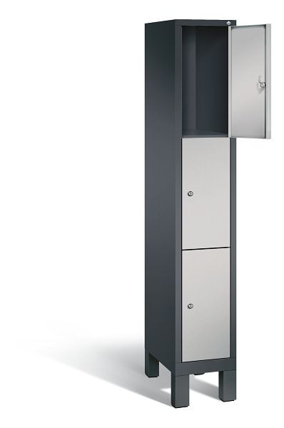 C+P Schließfachschrank Evolo, H1850xB320xT500mm, Farbe: Schwarzgrau / Weißaluminium, 48010-103 S10018