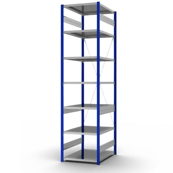 hofe Grundregal, zerlegt, 7 Böden 3000 x 800 x 750 mm, verzinkt Stützprofile - enzianblau/RAL 5010, HEG308007XL