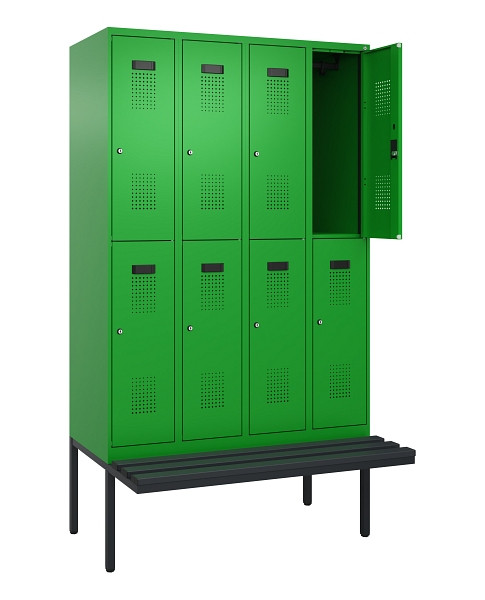 C+P Doppelstock-Spind Evolo PLUS, Bank, 8 Fächer, 2120x1200x815mm, 6037/6037, Zylinderschloss, Sitzfläche Kunststoff, 0493407-40 S10140