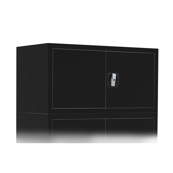 Lüllmann Aufsatzschrank mit Flügeltüren und Zylinderschloss mit Drehgriff, 450 x 1200 x 422 mm, schwarz, 531139