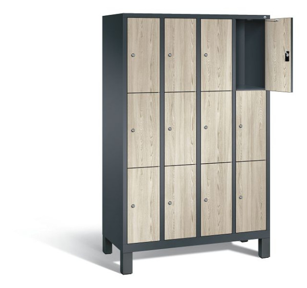 C+P Schließfachschrank Evolo, H1850xB1190xT500mm, Farbe: Anthrazitgrau / Dekor Sen-Esche, 48010-403 S10195