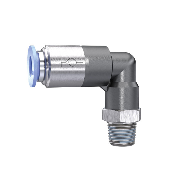 Riegler L-Steckverschraubung »Blaue Serie«, selbstabsperrend, R 1/8, für Schlauch-Außen-Ø 4 mm, pmax. 10 bar, Kunststoff/Messing vernickelt, 151474