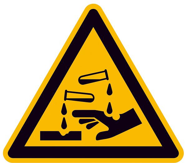 SafetyMarking Warnschild, Warnung vor ätzenden Stoffen, Länge 2,5 cm, Folie, selbstklebend, VE: 44 Stück/Bogen, 30.A8105