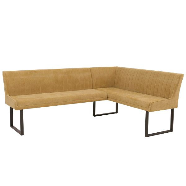 Mendler Eckbank HWC-O82, Esszimmerbank Bank, Öko-Tex (310g/m²) Chenille Stoff/Textil Metall 210x159cm, senfgelb, 153541