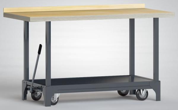 KLW fahrbare Profi-Werkbank - 1500 x 700 x 871 mm L x B x H, mit Buchen-Multiplexplatte 1500 x 700 x 45 mm, mit Rückbrett, WP754N-1500M45-X7000