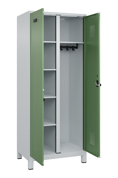 C+P Wäsche-/Garderobenspind Evolo PLUS, mit Füßen, 2 Abteile, 1950x800x500mm, 7, Frontfarbe RAL 6011 Resedagrün, Drehriegel, 049610-22 S10010