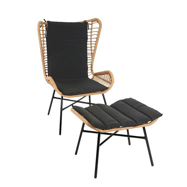 Mendler Poly-Rattan Set HWC-G17b, Balkon-Set Gartengarnitur Sitzgruppe Stuhl+Hocker Sessel, Seil, naturfarben, Kissen anthrazit, 76316
