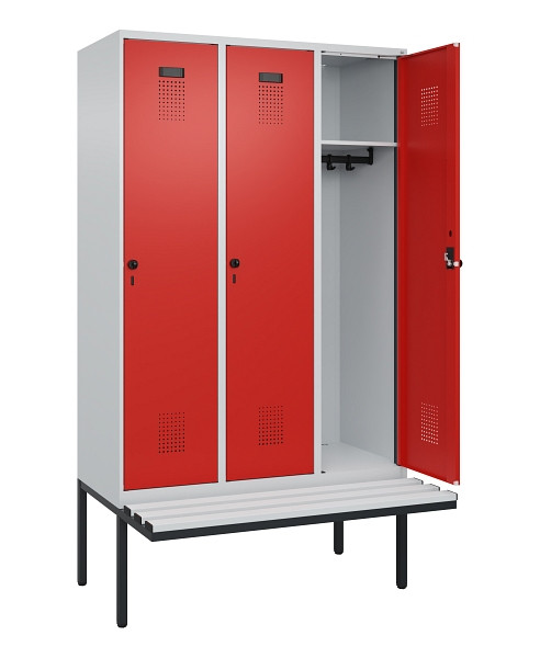 C+P Spind Evolo PLUS, 3 Abteile, 2120x1200x815mm, 7035/3020, Haken 4, Drehriegel, Material Sitzfläche Kunststoff, 0490407-32 S10059