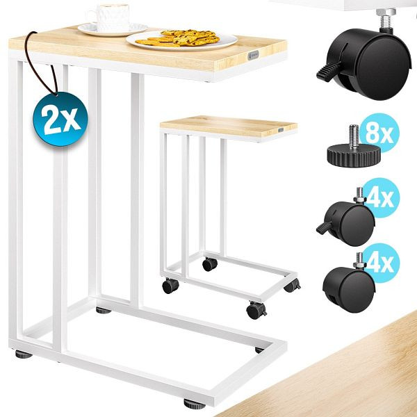 casaria Beistelltisch Weiß 2er-Set unterfahrbar 50x35x65/70cm mobil Rollen mit Bremse, 997763