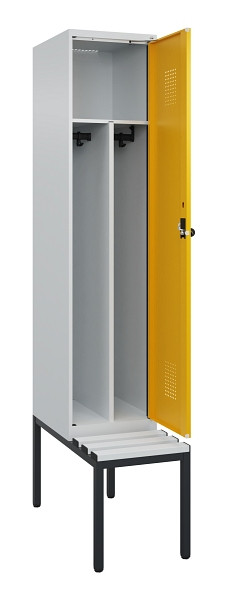 C+P Spind Evolo PLUS, 1 Abteile, 2120x400x815mm, 7035/1004, Haken 4, Drehriegel, Sitzfläche Kunststoff, Sitzbank, Trennwand, 0490507-12F S10054