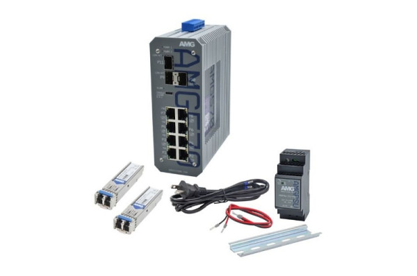 AMG Systems 11 Port Managed Switch Kit, 8 x 10/100/1000BT RJ45, 3 x 100/1000/2,5GFX SFP Slots, 2 x 1Gb Singlemode SFP Modules, AMG570-8G-3S-KS1