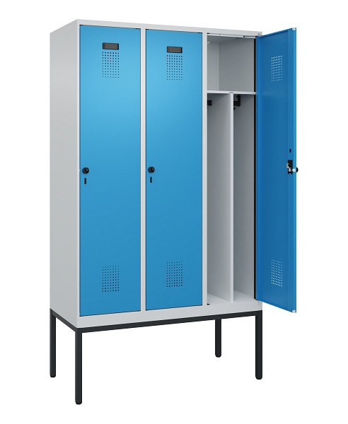 C+P Spind Evolo PLUS, Gestell, 3 Abteile, 2120x1200x500mm, 7035/5012, Verschluss Drehriegel, 0490307-32F S10007