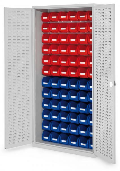 Kappes RasterPlan- Schlitzplattenschrank, H1950 x B 1000 x T 410 mm RAL 7035, Modell 51, Schlitzplattentüren bestückt mit Lagersichtkästen, 1353.01.4013