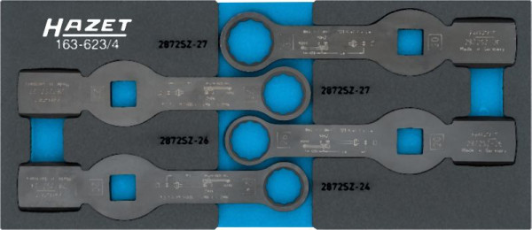Hazet Schlag-Ringschlüssel Satz, 3/4 Zoll (20 mm) Vierkant, Außen Doppelsechskant Profil, 4-teilig, 24 – 30, 163-623/4