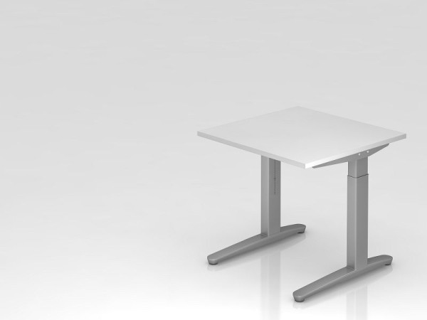 Hammerbacher Schreibtisch C-Fuß 80x80cm Weiß/Silber, Alu-Kufe Silber (ähnlich RAL 9006), VXB08/W/SS