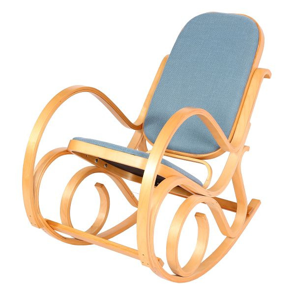 Mendler Schaukelstuhl M41, Schwingsessel Fernsehsessel, Massiv-Holz, Eiche-Optik, Stoff/Textil blau, 75342