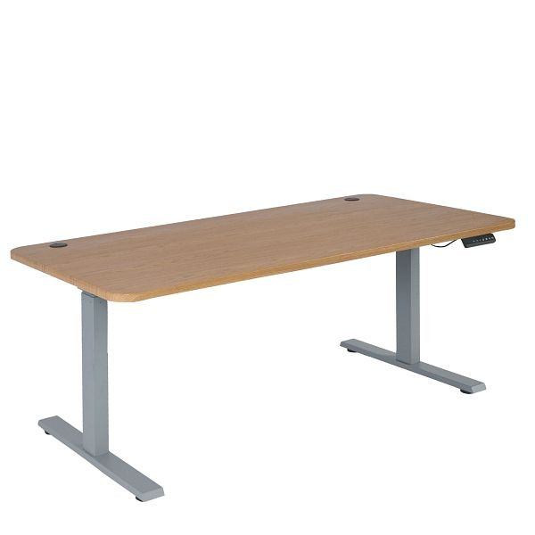 Mendler Schreibtisch HWC-D40, Computertisch, elektrisch höhenverstellbar 160x80cm 53kg, braun Struktur, grau, 75753+62766