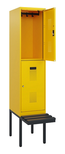 C+P Doppelstock-Spind Evolo PLUS, Bank, 2 Fächer, 1950x400x815mm, 1023/1023, Zylinderschloss, Sitzfläche Kunststoff, 0493405-12 S10155