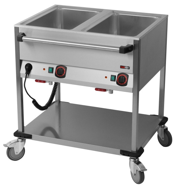 A&S Gastro Bain-Marie-Wagen-Fahrbar 2x GN 1/1, 850x700x900 mm, 230 V 1,4 kW, BMPD-2120