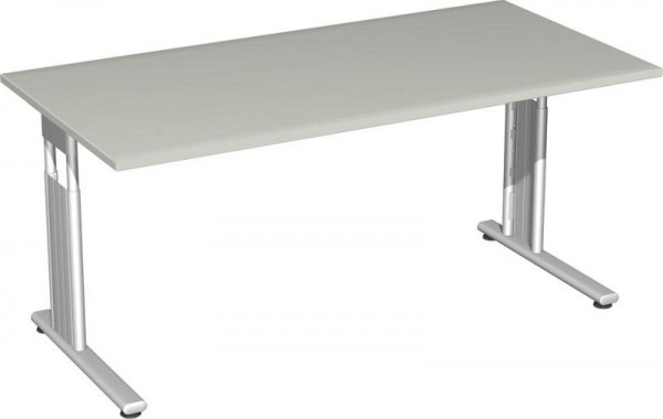 geramöbel Schreibtisch höhenverstellbar, C Fuß Flex, 1600x800x680-820, Lichtgrau/Silber, S-617103-LS
