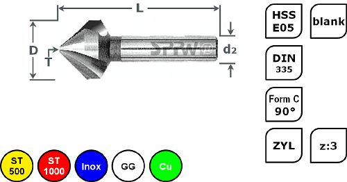SPPW Kegelsenker HSS-E05 90° z:3 Form C L: 118 Ø40, 1546004000